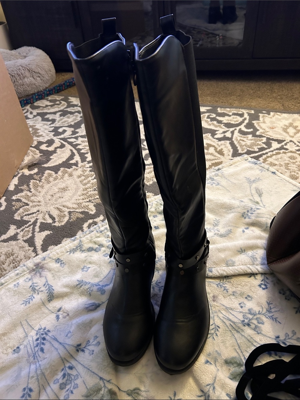 Wanted Black Knee-High Buckle Riding Boots